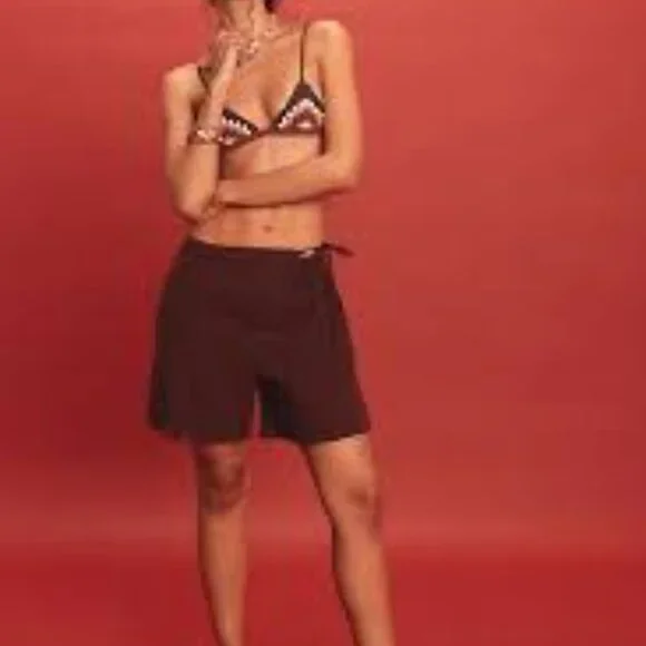 Free People Pucker Check Wrap Shorts NWOT * - Picture 2 of 7